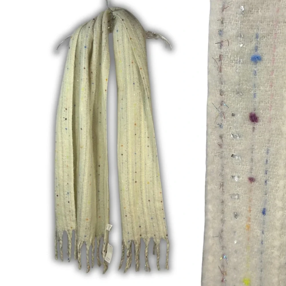 Crown and Ivy Cream Speckled Fringe Scarf One Size‎ Polyester